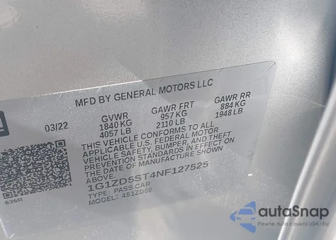 2022 Chevrolet Malibu Fwd Lt из США, поврежденный, VIN 1G1ZD5ST4NF127525